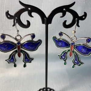 NWT Handmade Blue, Red & Silver Tone Pierced Earrings!